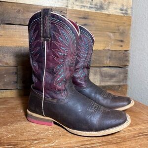 Ariat Girls Square Toe Cowgirl Boots Brown Leather Size 2 10023071